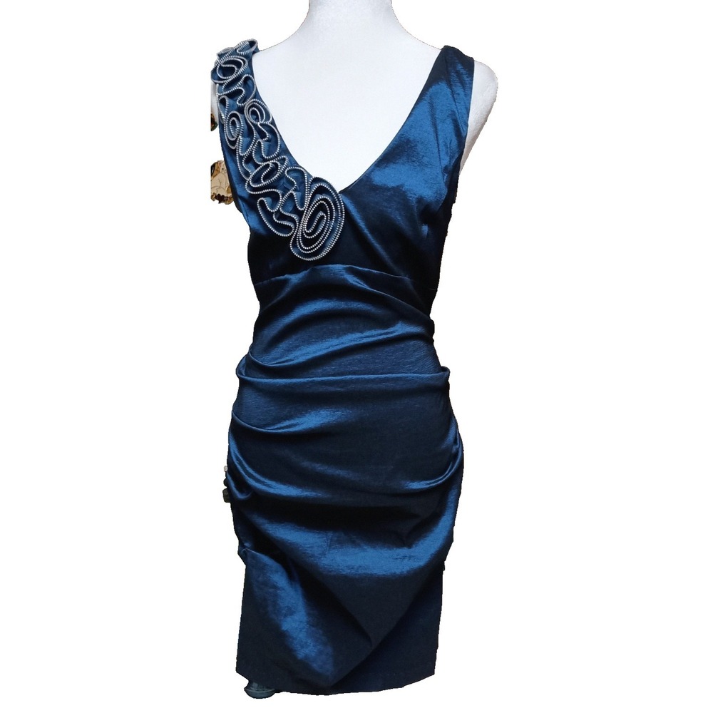 VTG Y2K Betsy & Adam Cocktail Dress Womens Small Royal Blue Babydoll Ruched